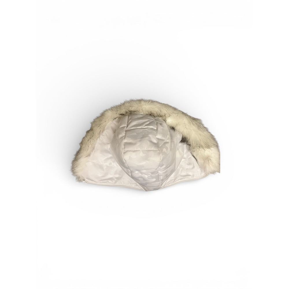 Michael Kors Puffer Jacket Detachable Hood MK Belt Camo White Faux Fur Trim Logo - Picture 13 of 14